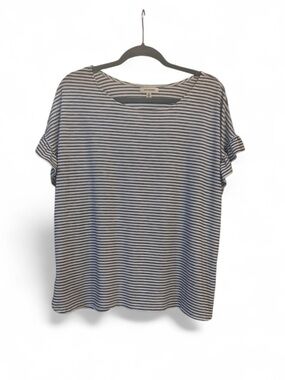 Max Studio Women's White Navy Striped Knit Short Sleeve Round Neck Top, 1X